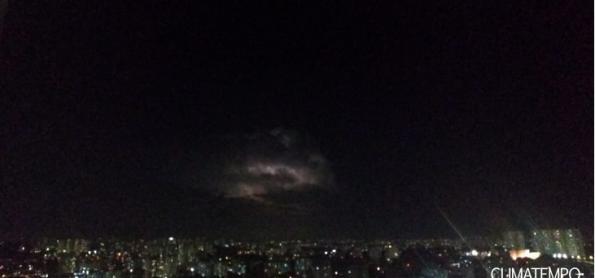 Nuvens com raios do litoral são vistas de São Paulo