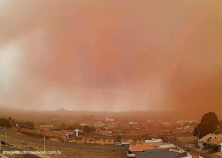 Foto: Morro agudo (SP) - tempestade de areia em 1/10/2021 (imagem Climaaovivo.com.br)