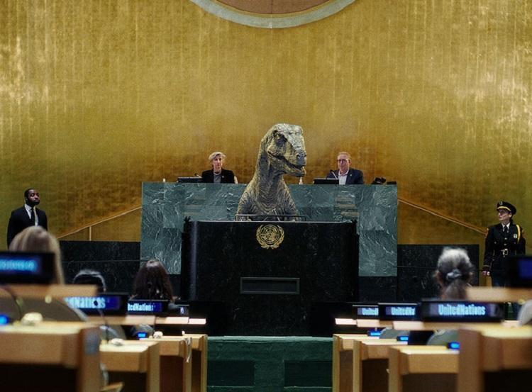Dinossauro gerado por computador faz "discurso" na Assembleia Geral/UNDP