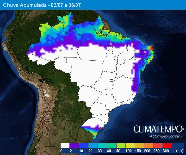 Chuva volumosa entre domingo e segunda no Rio Grande do Norte