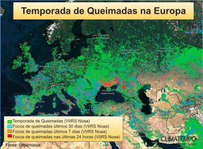 Temporada de Queimadas na Europa - julho de 2022 (Fonte: Copernicus)