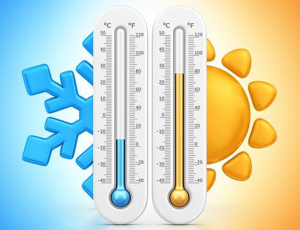 Dia Quente De Verão. Termômetro De Celsius E Fahrenheit Na Areia