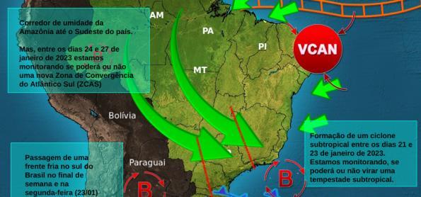 Formação de um ciclone subtropical na costa do Sudeste