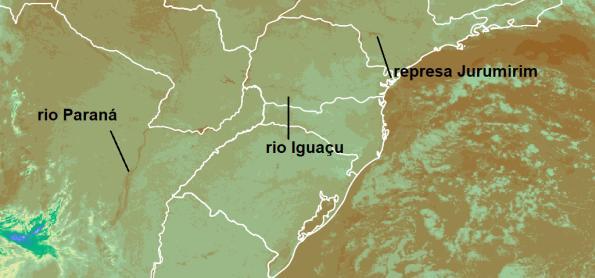 Contraste térmico entre a água e o solo revela desenho dos rios
