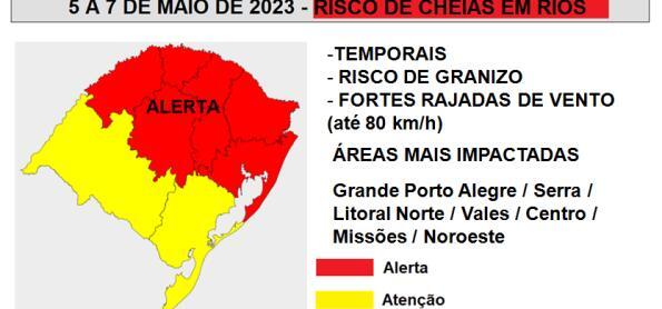 Alerta para muita chuva e cheia dos rios no Rio Grande do Sul