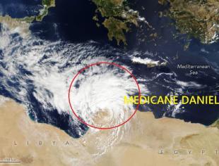 A tempestade Daniel que atingiu a Líbia foi um medicane, que são ciclones tropicais no Mediterrâneo (Foto: NASA/Satélite Terra/MODIS)
