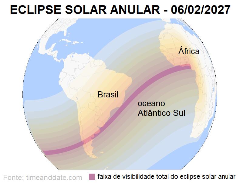 Eclipse solar anular 6-02-27 - faixas de visibilidade