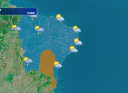 Tempo no sábado 9 de dezembro de 2023 no Nordeste do Brasil. Fonte: Climatempo