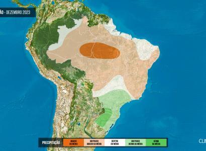 Tendência da chuva no Brasil em dezembro de 2023 (Fonte: Climatempo)