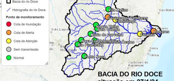 Bacia do Rio Doce em alerta para inundação