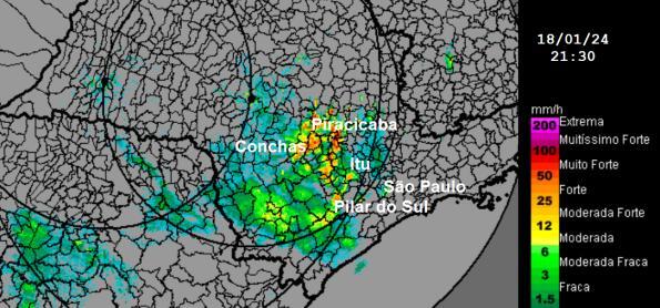 Chuva forte sobre a Grande SP nas próximas horas
