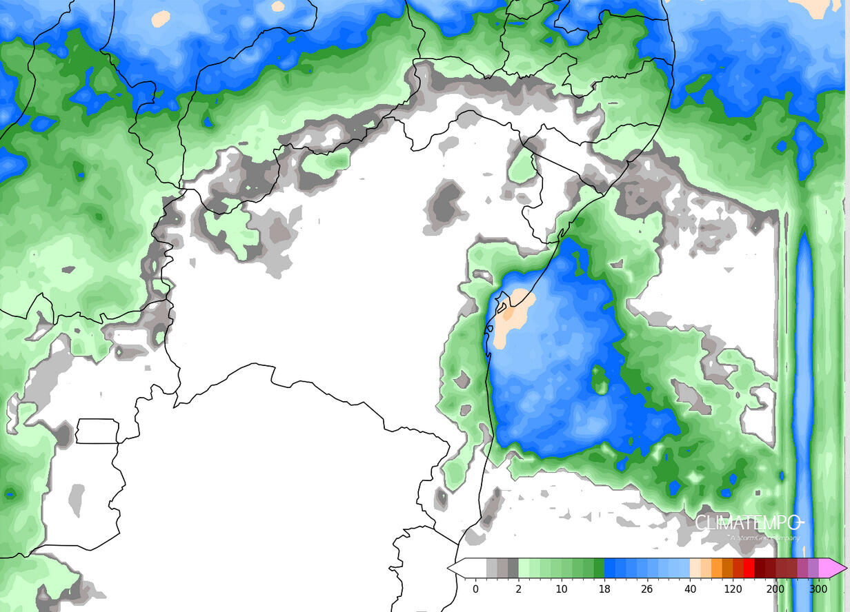 Figura 1: Acumulado de chuva entre 08/04/2024 e 12/04/2024 Fonte : <a href='https://www.climatempo.com.br/' >Climatempo</a>
