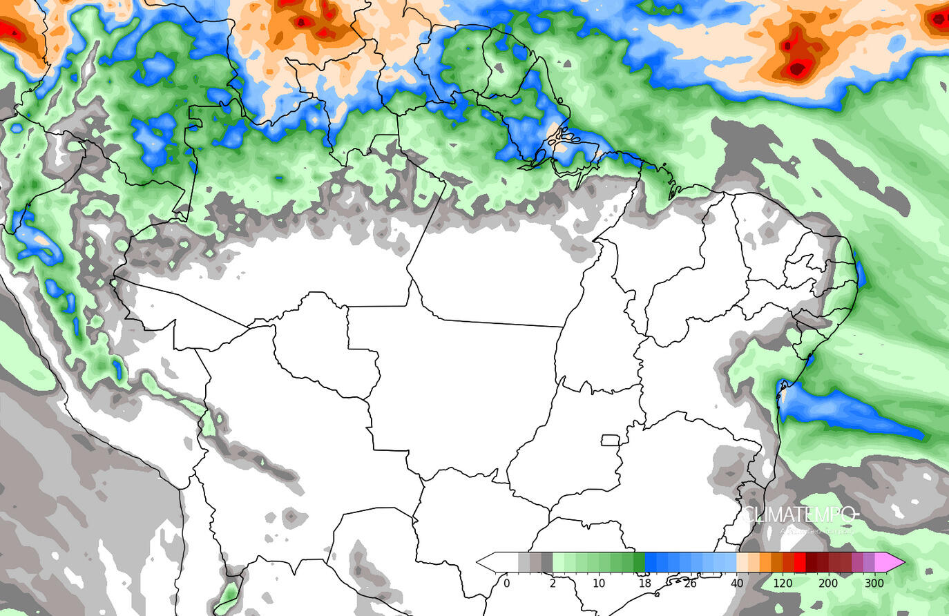 Figura 1 - Acumulado de chuva para faixa norte e nordeste entre o dia 22/07 e 26/07