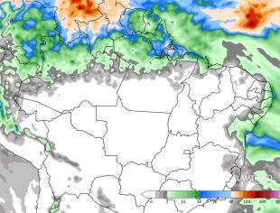 Figura 1 - Acumulado de chuva para faixa norte e nordeste entre o dia 22/07 e 26/07