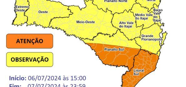 Santa Catarina terá muita chuva no fim de semana