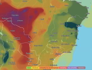 Figura 1 - Qualidade do ar em níveis extremos sobre boa parte do Brasil. Fonte: IQair