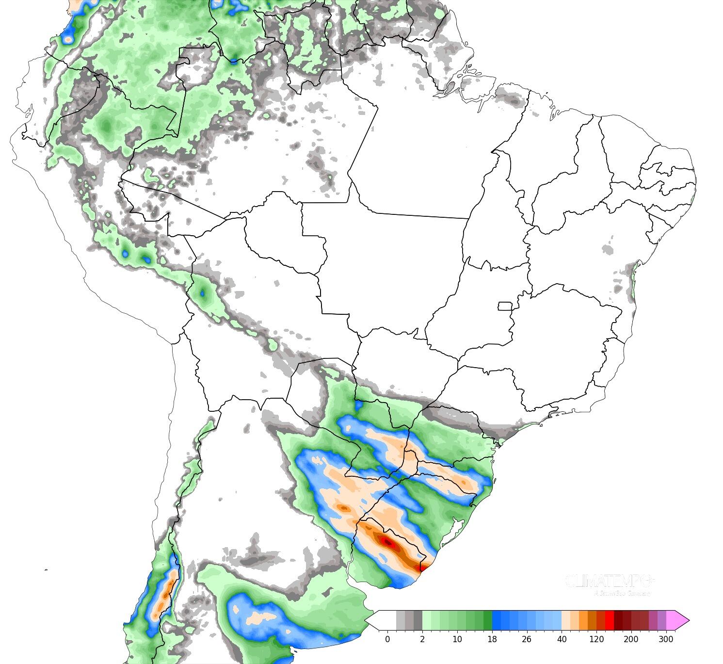 Figura 1- Acumulado de chuva entre 21/08 e 25/08. Fonte: Climatempo 