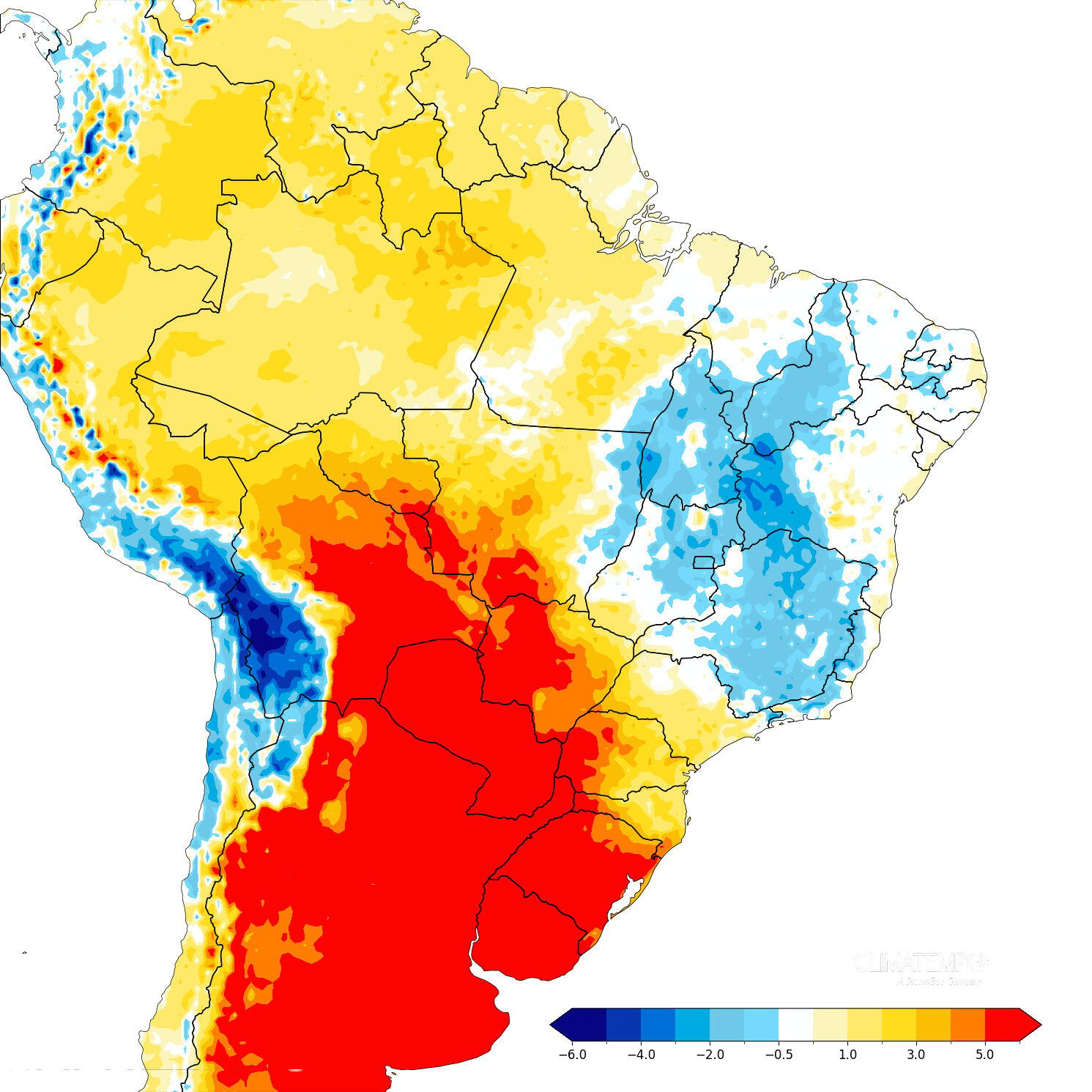 Figura 1 - Temperaturas acima da média no Brasil. Fonte: <a href='//www.climatempoconsultoria.com.br/levantamento-de-dados-meteorologicos/' >Clima</a>tmepo