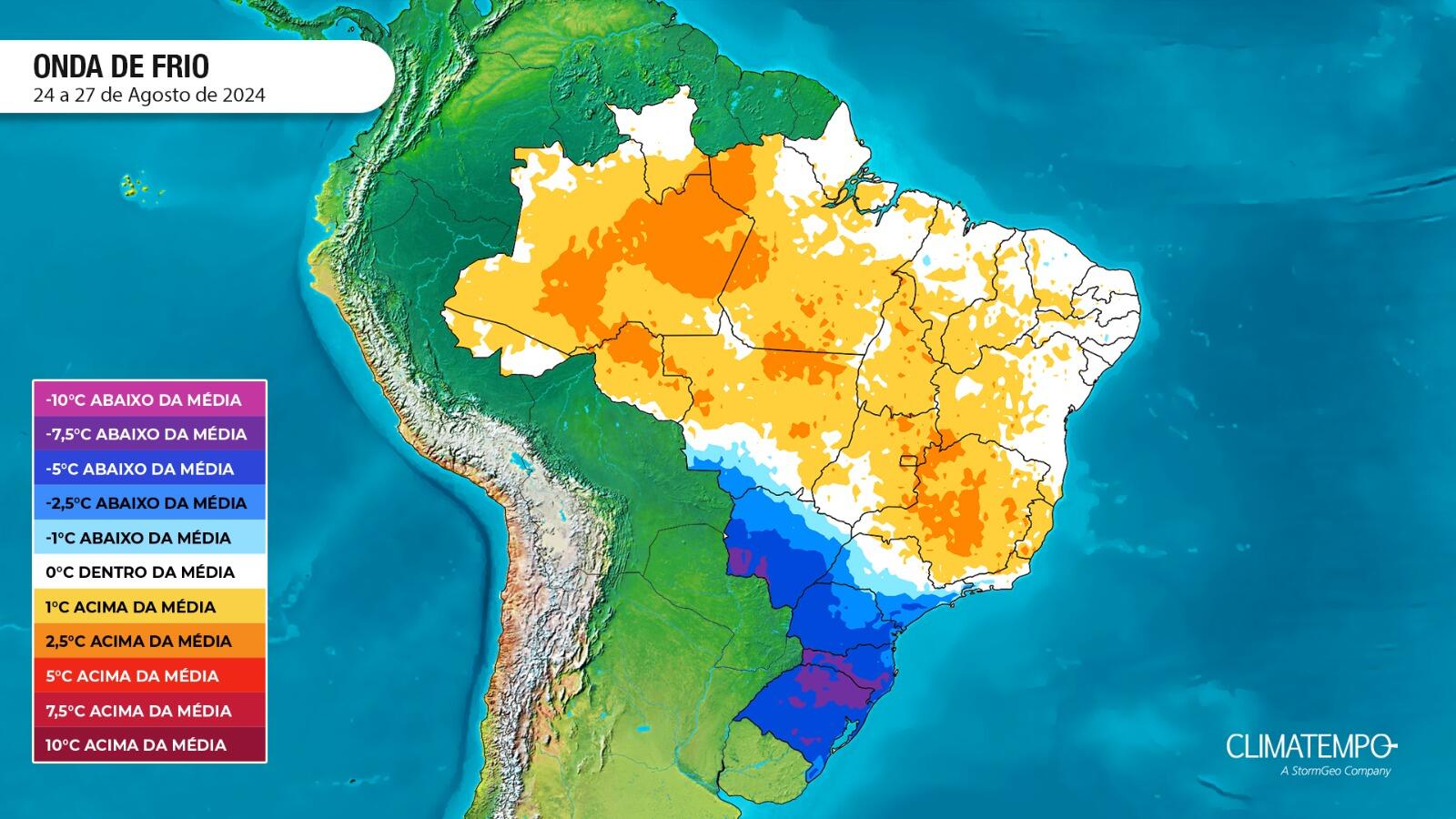 Figura 1 - Onda de frio entre o dia 24/08 e 27/08: Fonte <a href='https://www.climatempo.com.br/' >Climatempo</a>.