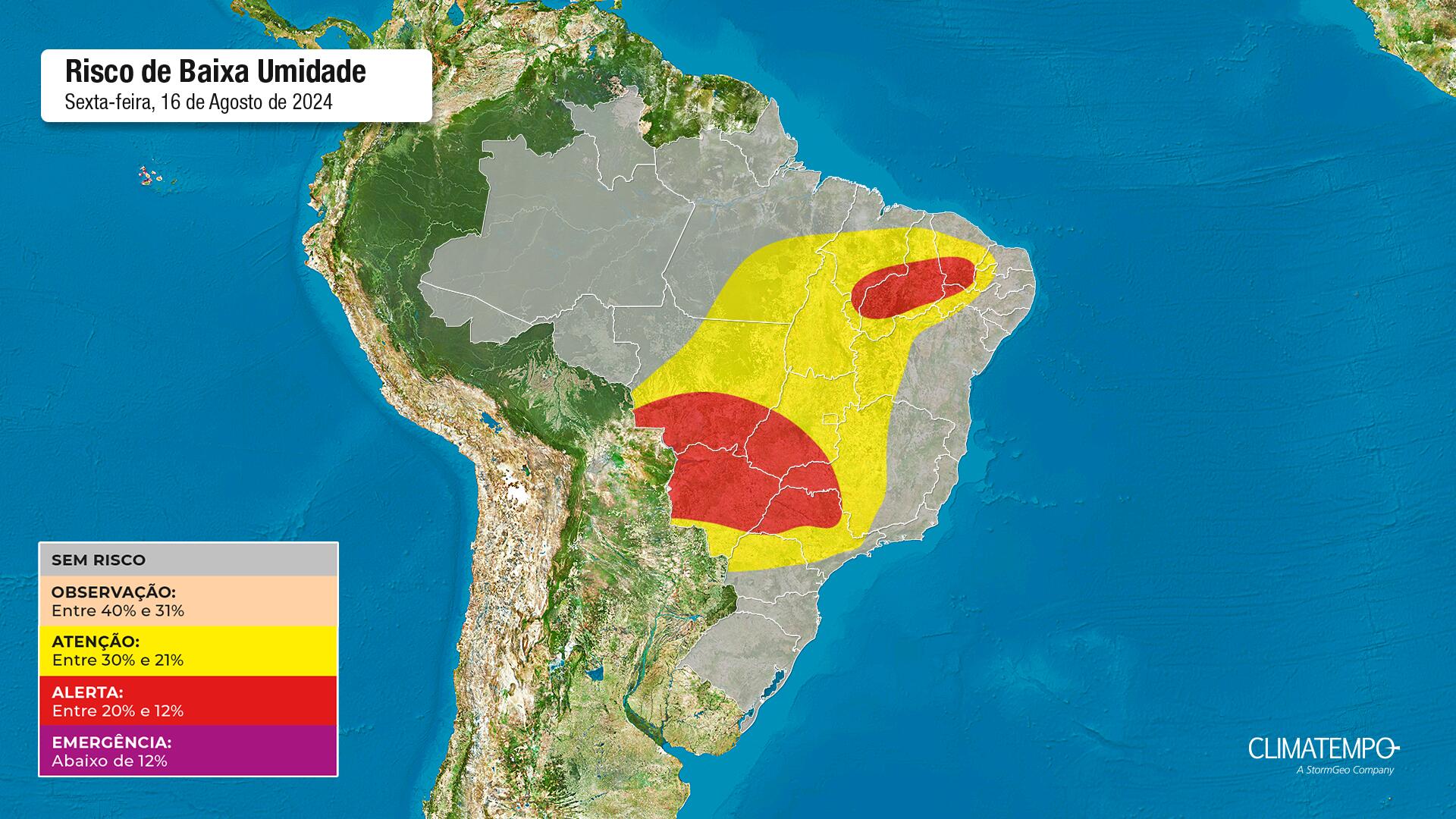 Figura 1- Risco de umidade relativa baixa nesta sexta-feira. Fonte: <a href='https://www.climatempo.com.br/' >Climatempo</a>