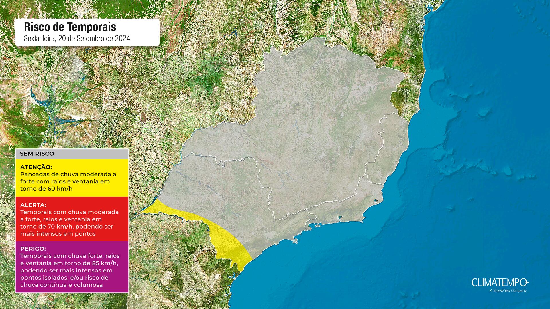 Figura 1 - Atenção para chuva de moderada a forte intensidade.  Fonte: <a href='https://www.climatempo.com.br/' >Climatempo</a>