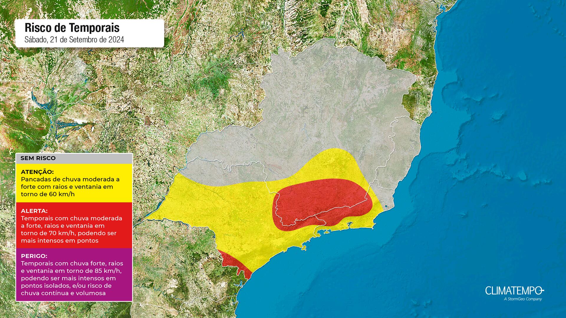 Figura 2 - Risco de temporais para sábado. Fonte: Climatempo.