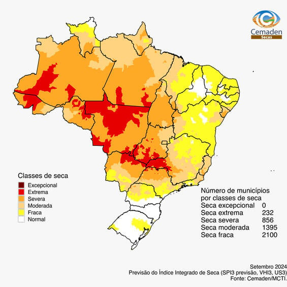 Figura 1 - Seca prevista para Setembro de 2024. Fonte: CEMADEN