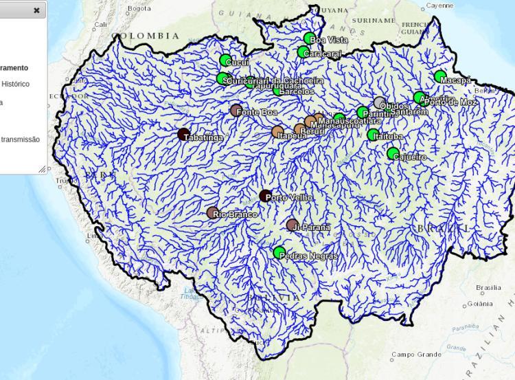 Figura 1 - A imagem que você forneceu mostra um mapa de monitoramento hidrológico da Bacia Amazônica Figura 1 - A imagem que você forneceu mostra um mapa de monitoramento hidrológico da Bacia Amazônica