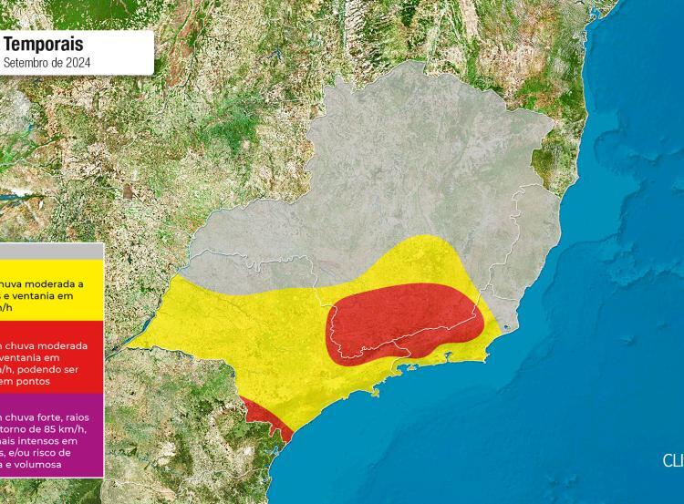Figura 2 - Risco de temporais para sábado. Fonte: Climatempo.