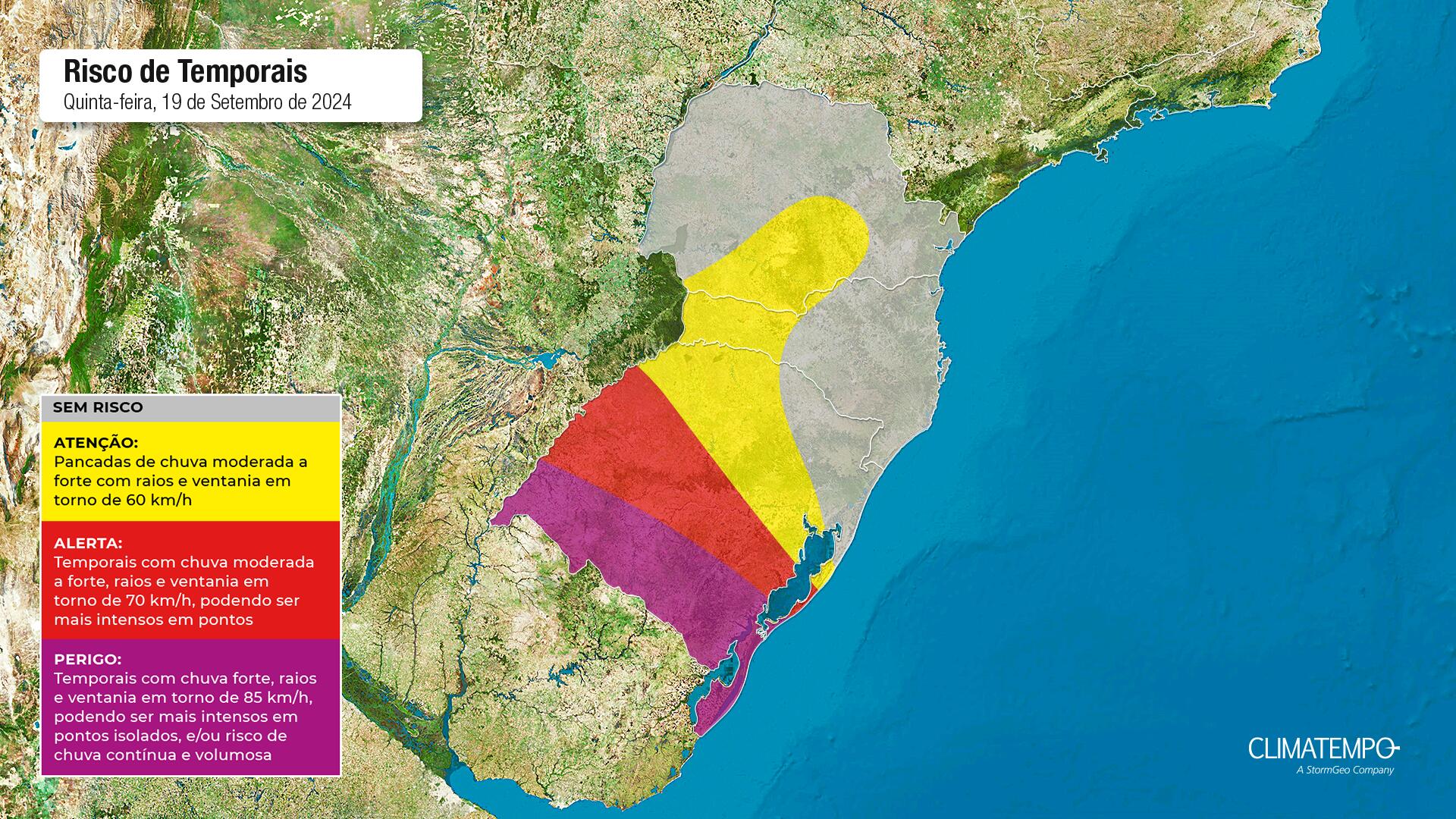 Figura 1 - Mapa de risco para está quinta-feira. Fonte: Climatempo. 