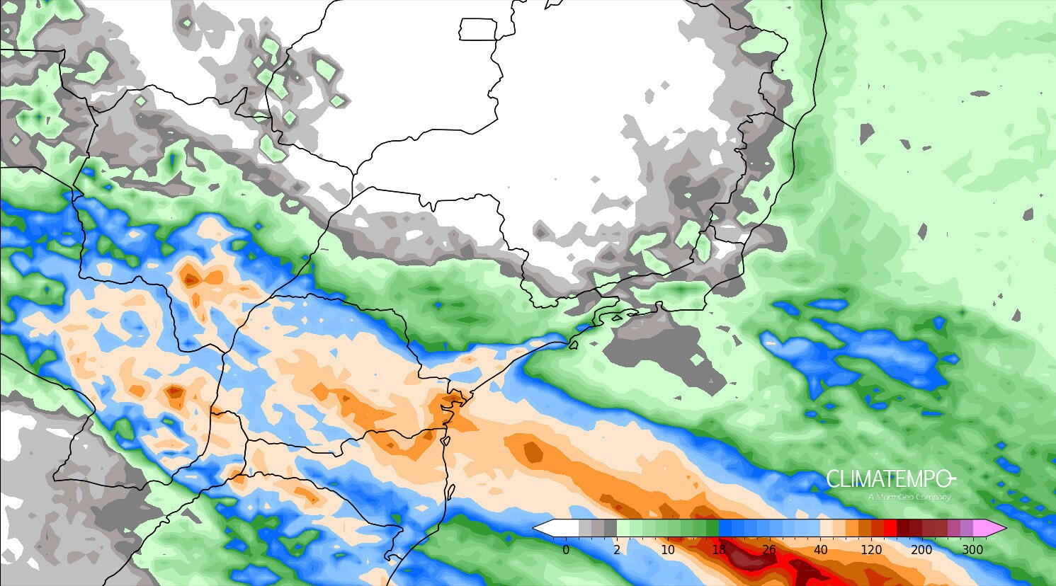 Figura 2 - Acumulado de chuva no estado, entre 13 de setembro e 18 de setemebro. 