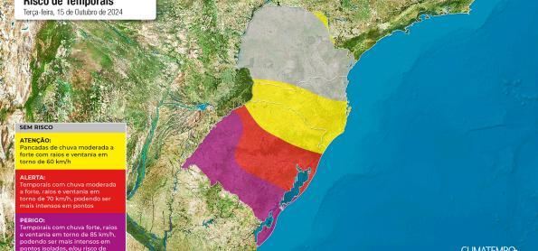 Alerta de chuva e ventos fortes no Rio Grande do Sul