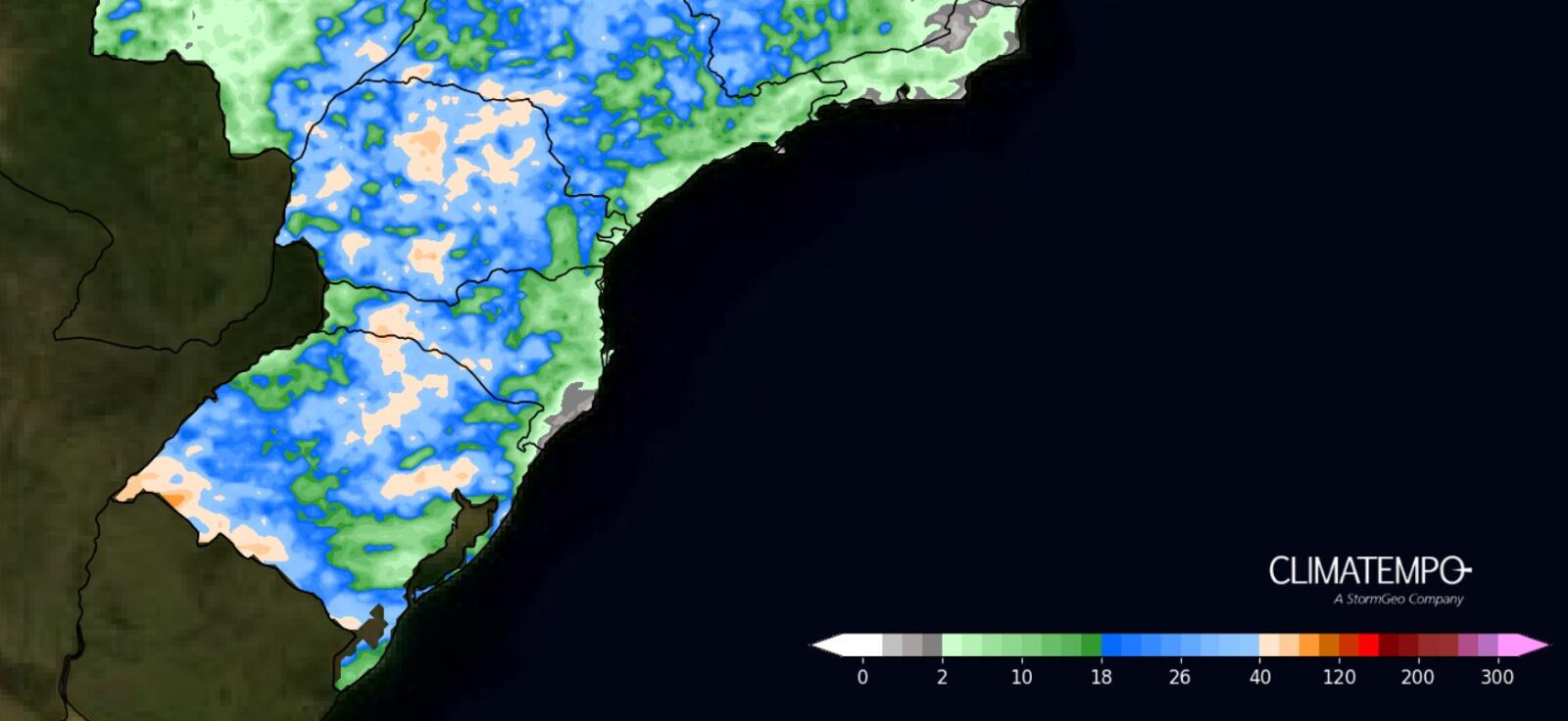 Figura 1- Acumulado de chuva esperado entre 21 de outubro e 25 de outubro. Fonte: <a href='https://www.climatempo.com.br/' >Climatempo</a>