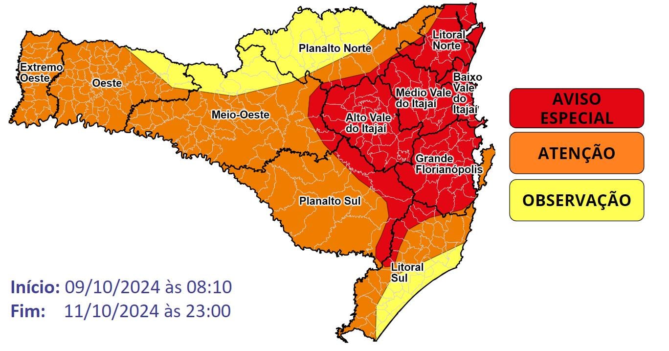 Chuva persistente e volumosa entre quarta (09) e sexta-feira (11)