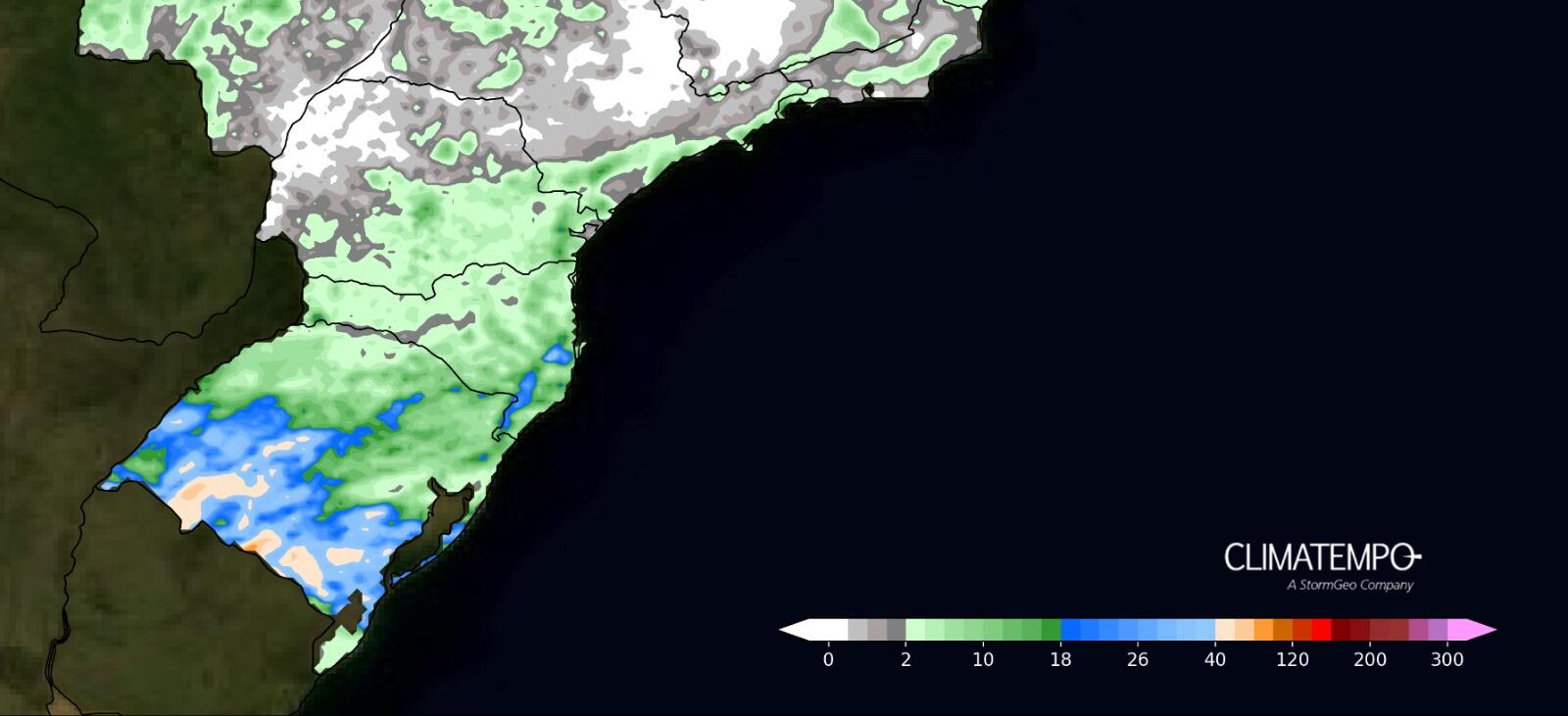 Figura 2: Acumulado de chuva entre 14 de outubro e 18 de outubro de 2024. Fonte: Climatempo